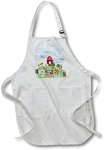 3dRose Farm with Barn, Tracker, Flowers, and Animals-Medium Length Apron, 22 by 24-inch, with Pouch Pockets (apr_184061_2)