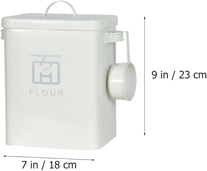 TOYANDONA Multi-function Flour and Rice Storage Container with Airtight Seal, Vintage White Metal Food Bin for Household Kitchen Pantry Organization