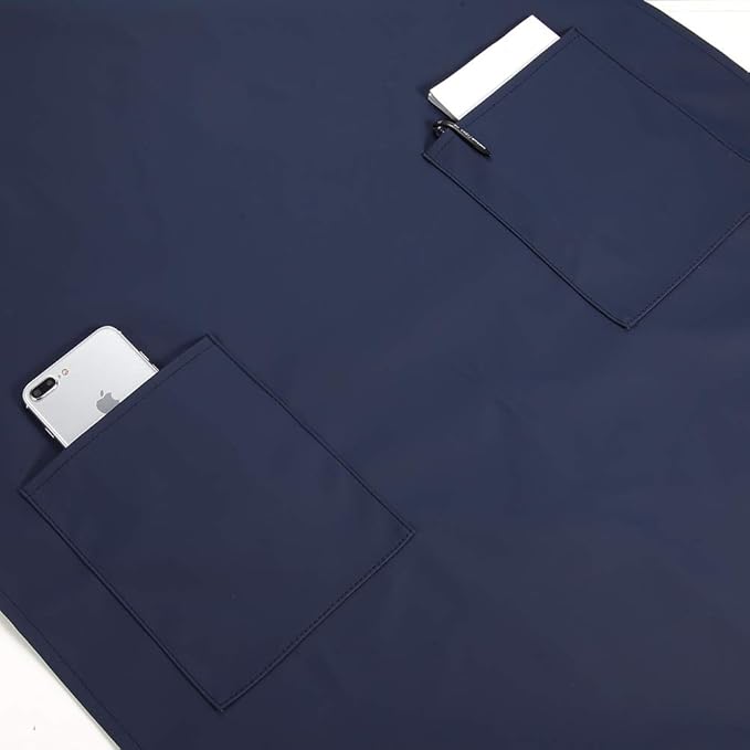 VWELL Waterproof Rubber Vinyl Apron W/ 2 Pockets - Lab Apron for DishWashing,Grooming
