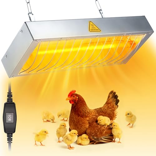 600W Heat Lamp for Chickens, Large Chicken Coop Heater - Heat lamp 600W - 1 Pack, Galvanized Steel, Adjustable Temp and Height by VORIGY