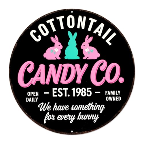 Cottontail Candy Co Round Aluminum Metal Sign Family Owned We Have Something for Every - 8x8 Inch by Generic