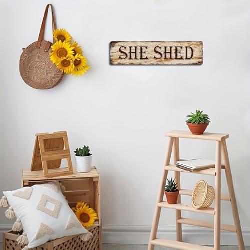 Retro Look Metal She Shed Garden Sign - Funny Wall Decor for Home, Kitchen, Farmhouse - Best Gift for Friends 16x4