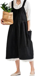Cotton and linen Kitchen Cooking Aprons Dress for Women with Pockets Cute for Baking Painting Gardening Cleaning