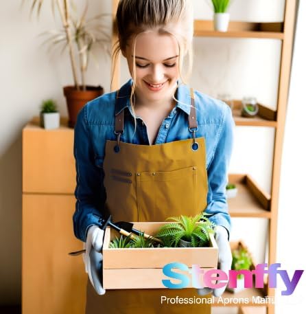 5 Pack Kitchen Aprons, Work Apron, Canvas, Multiple Pockets, Gardening, Painting, BBQ, Artist, Carpenter, Sizes M to XXL, Khaki