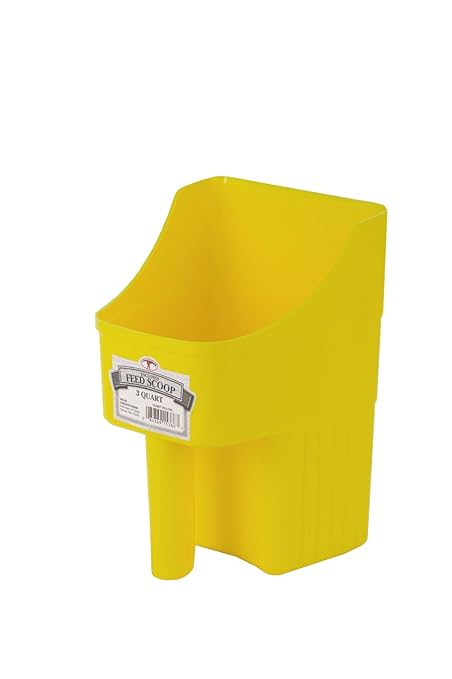 Little Giant® Plastic Enclosed Feed Scoop | Heavy Duty Durable Stackable Livestock Feed Scoop with Measure Marks | Livestock Handling Scoop | Farm, Ranch & Pet | 3 Quart (Yellow)