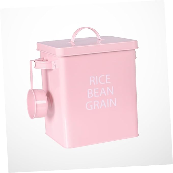 GALPADA Pink Metal Pet Food Storage Container Airtight Grain Canister with Spoon for Dogs Cats Durable Galvanized for Kibble Space Saving Design