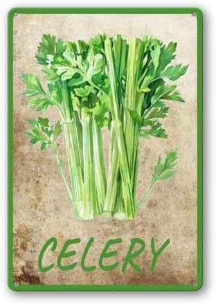 Vegetables Metal Sign Vintage Decor Celery Sign Farm Wall Decor Sturdy Rust Waterproof Aluminum Signs for Outdoor Yard Garden Easy to Install 8x12inch