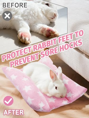 MEWTOGO 15.7" x 14" Bunny Bed for Rabbit Cage - 15.7 x 14In, Pink - Star, flannel, Thickened & Soft - Image 6