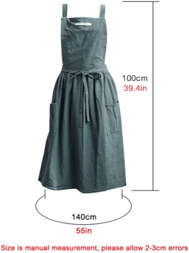 Cotton and linen Kitchen Cooking Aprons Dress for Women with Pockets Cute for Baking Painting Gardening Cleaning