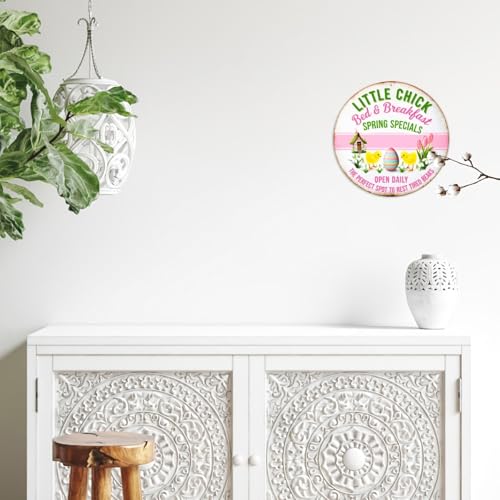 Little Chick Bed & Breakfast Round Aluminum Metal Sign Retro Spring Specials Easter Eggs - 8x8 Inch - Image 7