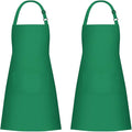 Jubatus 2 Pack 100% Cotton Aprons with 2 Pockets Cooking Chef Kitchen Adjustable Bib Apron for Women Men, Green