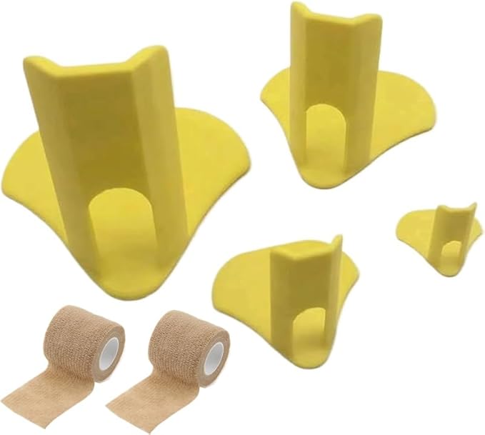 Veterinary Poultry Leg Splint Set with Bandage Wrap, Yellow Plastic Support Braces for Chicken and Duck Injuries, 6-Piece Recovery Walking Aid Kit with 4 Splints, 2 Elastic Rolls