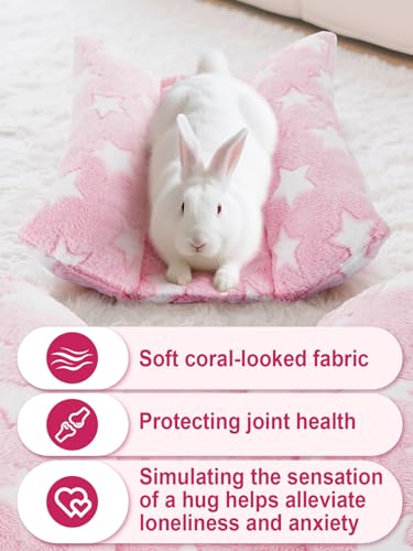 MEWTOGO 15.7" x 14" Bunny Bed for Rabbit Cage - 15.7 x 14In, Pink - Star, flannel, Thickened & Soft - Image 3