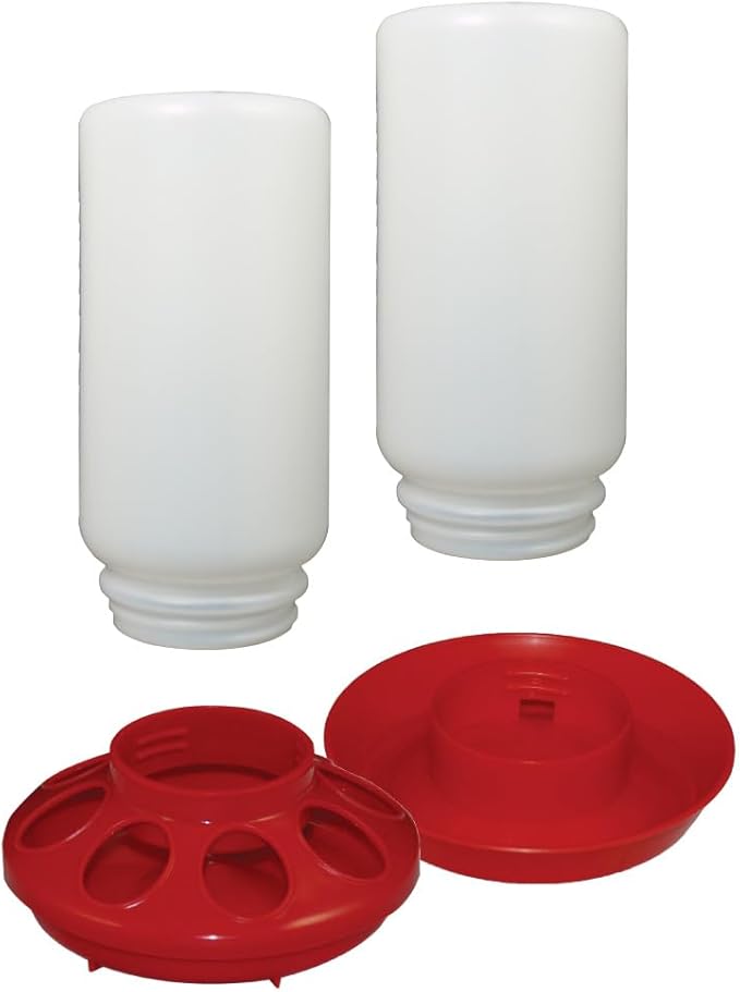 Harris Farms Chick Drinker and Feeder Bundle Kit – Contains 1 Screw on Chick Feeder Base and 1 Screw on Chick Drinker Base – 2 QT Plastic Jars – Made from BPA Plastic – Easy to Clean