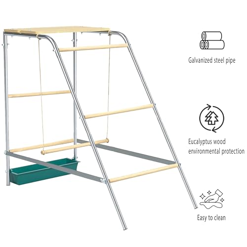 Chicken Roosting Bars with Swing and Drink Trough - 43.3'LX 19.3' W X 39.4' H, sliver, Galvanized Steel+Wood, Roosting Bars for Chickens in Coop - Image 7