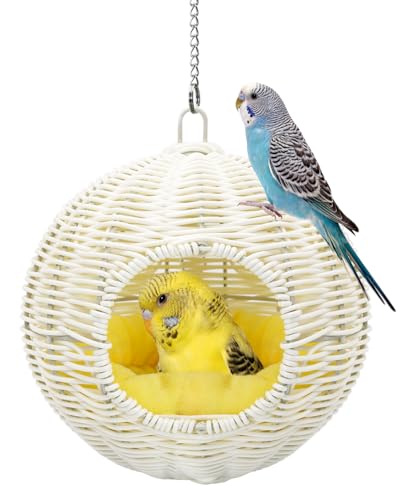 Chewproof Steel Frame Bird Nest for Cage, Washable Small Bed Hammock - S-Long Chain-white for Small Birds, Chew-resistant Steel Frame by Jevnd