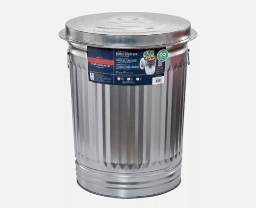 31-Gallon Galvanized Steel Trash Can with Lid, Metal Garbage Bin, Rodent Resistant, Weather Resistant, Indoor/Outdoor Use