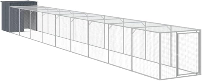 Extra Large Outdoor Chicken Cage 43.3x400.4x43.3 in Anthracite Galvanized Steel Hen House Run Coop with Secure Latches & Mesh Ventilation for Backyard Poultry, Modern Style