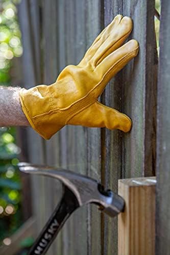 G & F Premium Genuine Grain Cowhide Leathers with Reinforced Patch Palm Work Gloves, Drivers Glove, 3 Pair Pack