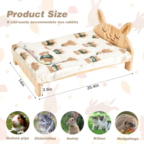 Large Wooden Bunny Bed, 2-in-1 Rabbit Bed with Pillow and Mat - 20.4"L x 14"W x 3.9"H (52x36x10 cm) - Image 6