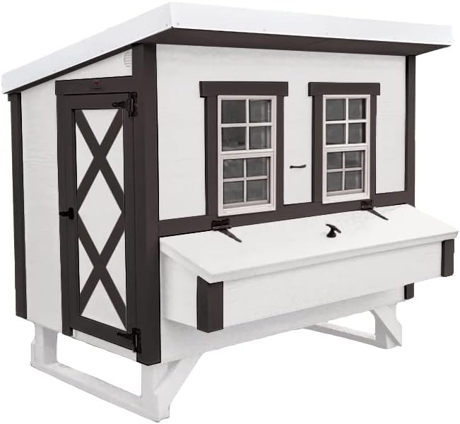 OverEZ Farmhouse Large Chicken Coop for Up to 15 Chickens - Nesting Box - Large Bird, Poultry and Hen House Made from Wood, Made in USA