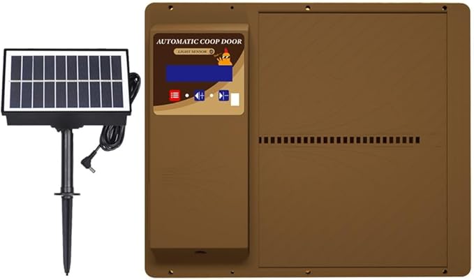Automatic Solar Powered Chicken Coop Door, Light Sensor and Remote Control, Weatherproof Anti-Pinch Poultry Door(Brown)