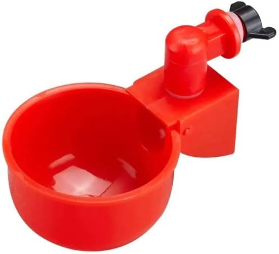 Red Chicken Waterer Gravity Water Cup Automatic Poultry Drinker | Conveniently use with Any Plastic Water Container or Bucket | No Float Design | 6 Cups