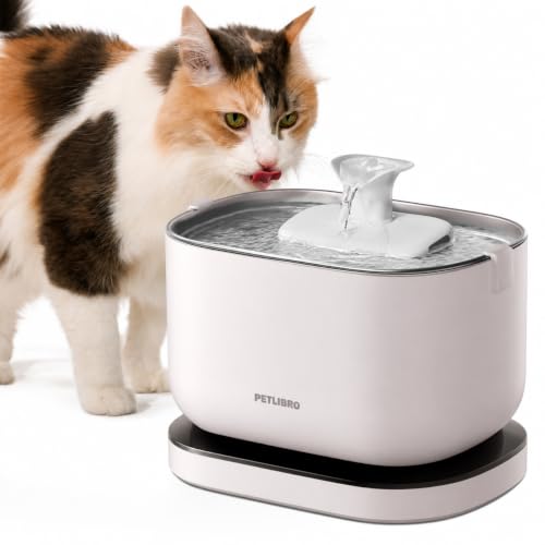 PETLIBRO Cat Water Fountain, Cordless Pet Water Fountain Battery Operated - White, Acrylonitrile Butadiene Styrene (ABS) & Stainless Steel, 2.5 liters by PETLIBRO