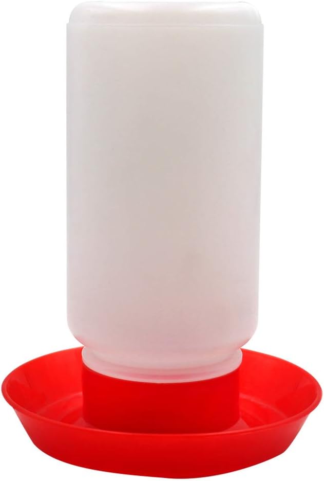 Poultry Water Jug Automatic Poultry Waterer Small Poultry Water Containers Drinkers for Chickens Birds Pigeon Quail 1L (Red and White)