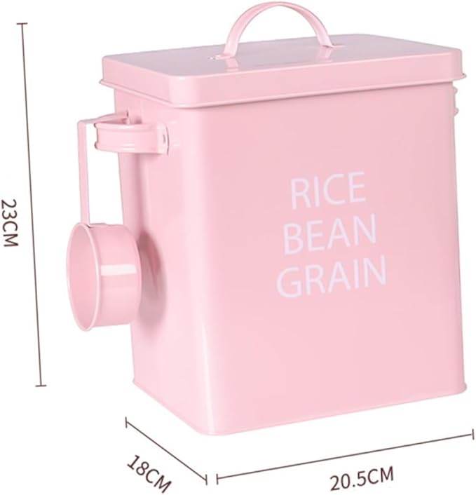 Pink Pet Food Storage Barrel Airtight Metal Container with Spoon for Dog and Cat Food Moisture- Durable Design for Grain Storage