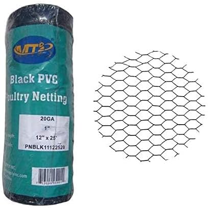 PVC Hexagonal Poultry Netting Chicken Wire 12" x25' x 1" Mesh 20GA Black