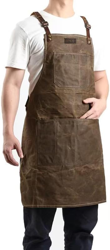 Midkit One Size Fits Utility Apron Adjustable Cross-Back Straps Multi-Use Portable Waxed Canvas Aprons With 5 Tool Pockets