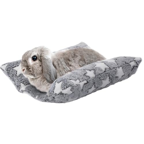 MEWTOGO 15.7" x 14" Bunny Bed for Rabbit Cage - 15.7 x 14In, Gray - Star, Flannel, Thickened & Soft by MEWTOGO