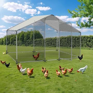 Large Metal Chicken Coop with Roof and Run for 6-10 Chickens, Walk-in Outdoor Chicken Runs for Yard with Waterproof Cover,Wire Mesh Poultry Cage as Hen House,Duck Coop,Rabbit Hutch
