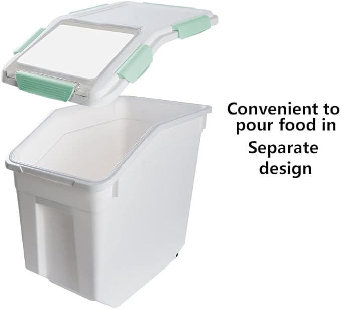 Saim Rice Container 25 lbs, Large Airtight Flour Storage Container with Wheels Measuring Cup, 2 Pack a Set BPA free Food Bin Grain Organizer Box for Dry Baking Supplies Kitchen Pantry Cereal (Green)