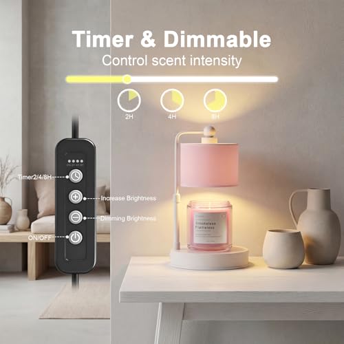Pink Candle Warmer Lamp with Timer, Modern Farmhouse Dimmable Candle Warmer - Home Decor for Bedroom-Pink - Image 2