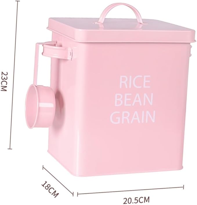 Airtight PET Food Storage Container Metal Grain Bucket with Moisture Features for Dog Cat Food Includes Spoon 5L Capacity