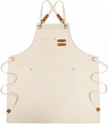 Chef Apron with Large Pockets for Women Men, Cotton Canvas Cross Back Water Repellent Adjustable Work Apron