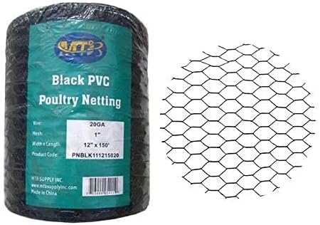 PVC Hexagonal Poultry Netting Chicken Wire 12" x150' x 1" Mesh 20GA Black