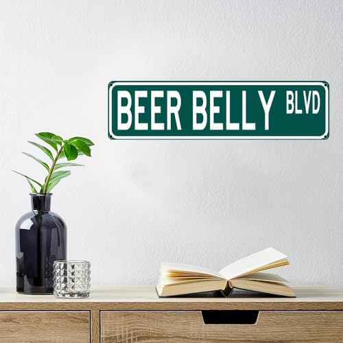 Vintage Beer Belly Wall Sign (4''x16'') - Waterproof, Dustproof Retro Metal Tin Decor for Bar, Cafe & Home"