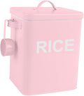 Sealed Pet Food Storage Bucket with Measuring Cup Large Capacity Airtight Metal Grain Bin for Dog and Cat Food Kitchen Rice Container Pink