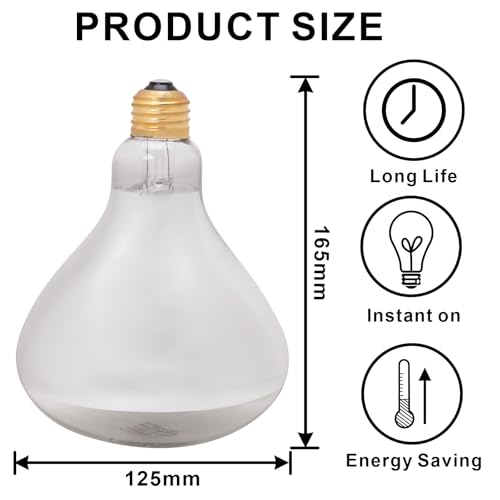 Aiicioo 250W R40 Clear Heat Lamp Bulb R40 Incandescent Heat lamp Bulb for Pets Flood Light - Glass, 2 Pack - Image 2