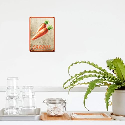 Vegetables Metal Sign Vintage Decor Carrot Sign Farm Wall Decor Sturdy Rust Waterproof Aluminum Signs for Outdoor Yard Garden Easy to Install 5.5x8inch