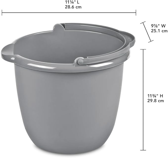 10 Qt. Spout Pail – Classic Titanium Plastic Utility Bucket with Comfortable Handle, Durable Multi-Purpose Pail for Household Cleaning & Storage