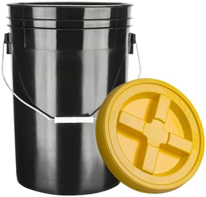 House Naturals Large 6 Gallon Food Grade BPA Free Made in USA Plastic Bucket Pail with Yellow Screw On Double Gasket Air Tight Lid (Pack of 2)