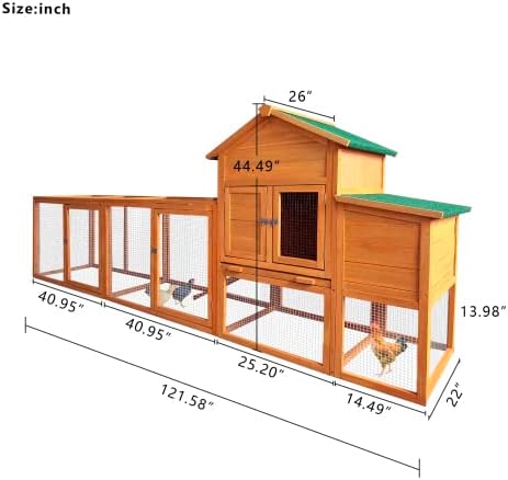 RUNVA Large Chicken Coop with Run, Wooden Hen House for 2-6 Chickens,Poultry Pet Hutch with Nesting Box