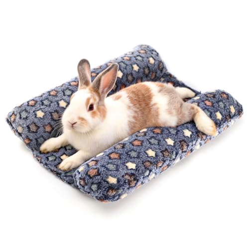 Rabbit Bed with Pillows, Dual-Sided 17"x15" Washable Lounger Pad - Small, Navy Star, Polyester by Tierecare