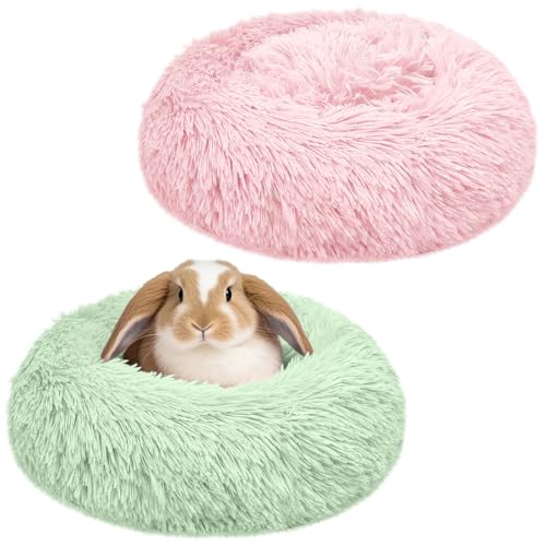Bunny Bed 2 Pack Large Rabbit Hideout Soft & Comfortable - 15.7"L x15.7"W x4"H, Pink+Green, Polyester by Tierecare