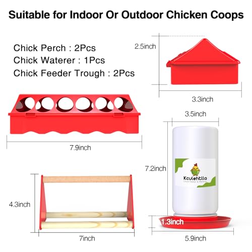 Chick Feeder and Waterer Kit, Baby Chicken Supplies with Chicks Perch - Red 1, Plastic, 5 Pack, Plastic Feeder Trough and 1.2L Waterer - Image 2