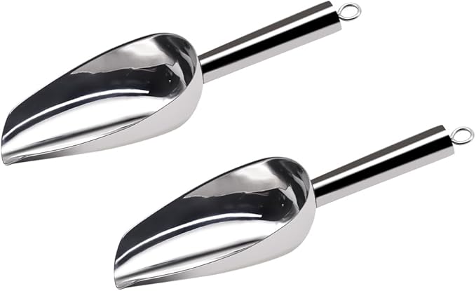 Ice Scoop for Freezer Stainless Steel bean Flour food Utility Scooper for Ice Maker Kitchen Bar Party Wedding, Heavy Duty, Dishwasher Safe 6 OZ Utility Flour Scoop (Straight Handle-2pcs)